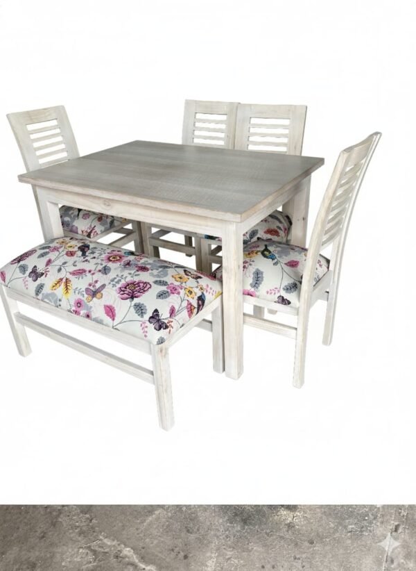 Comedor 4 sillas y banqueta 120 x 90 cm