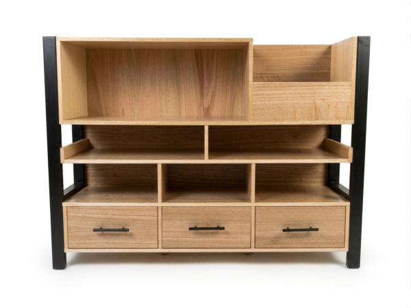 2026/07/28221.png Rack para Vinilos Estilo Industrial de Madera y Fierro | Deco Rústika