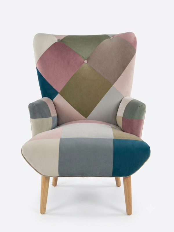 Poltrona Patchwork Respaldo Alto Vintage en Felpa