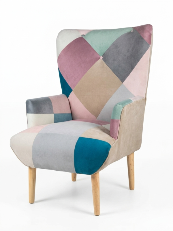Poltrona Patchwork Respaldo Alto Vintage en Felpa