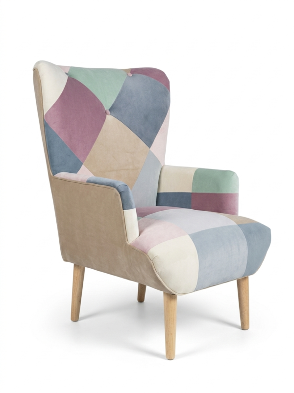 Poltrona Patchwork Respaldo Alto Vintage en Felpa